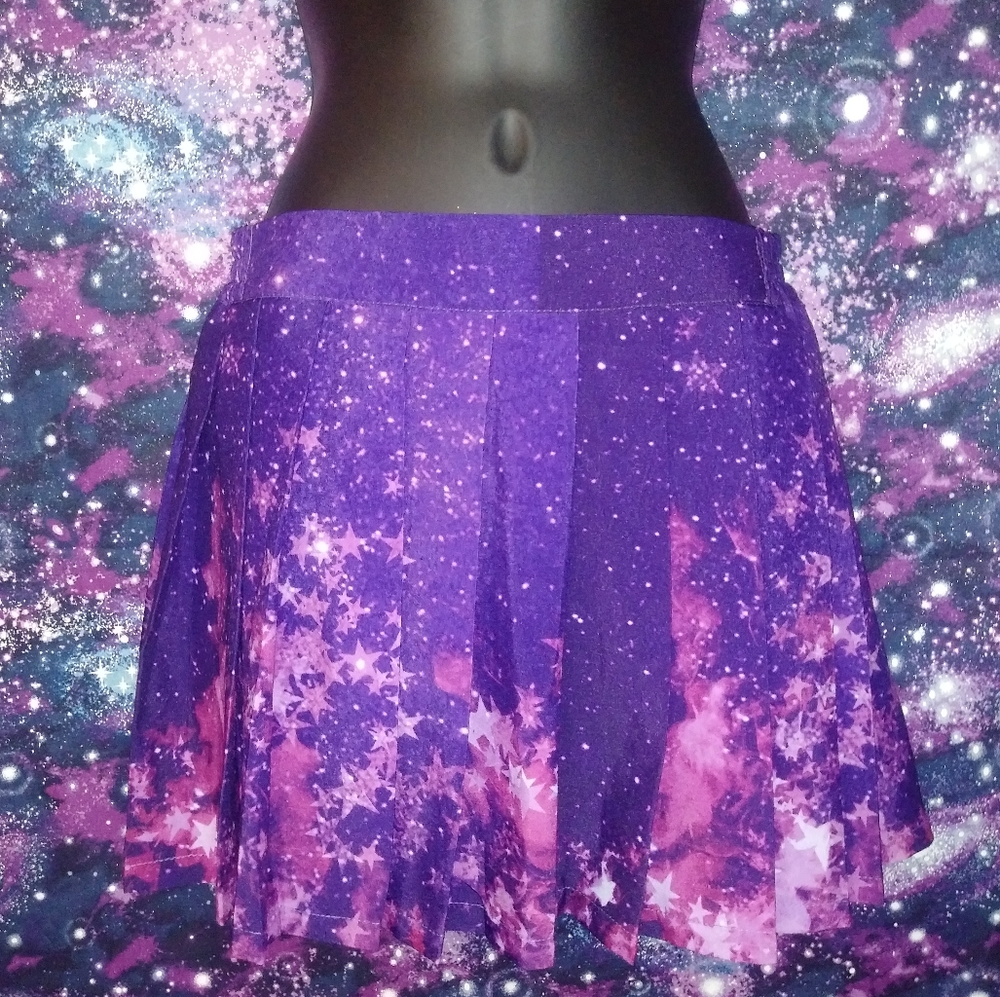 SpreePicky Purple Pink Galaxy Star Seifuku Mini Skirt